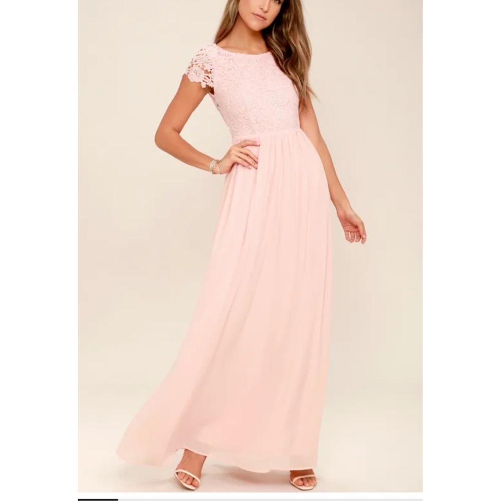 Lulus The Greatest Blush Pink Lace Backless Maxi Dress 359362 Medium